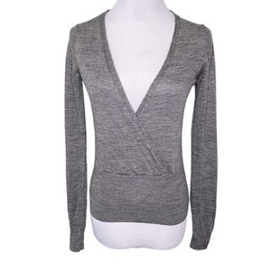 BCBGMAXAZRIA Jackie Heather Grey Faux Wrap Knit Lightweight Merino Wool Sweater